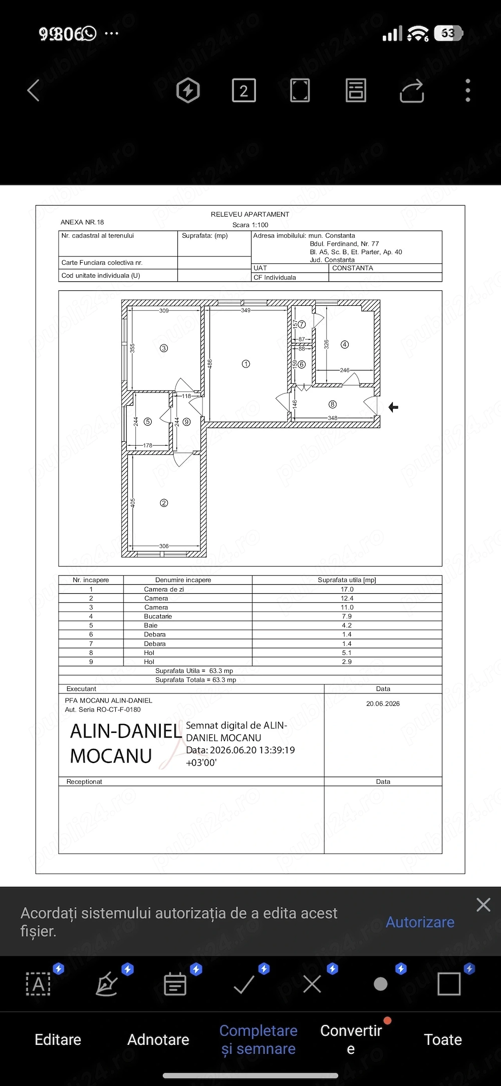 Apartament 3 camere central parter