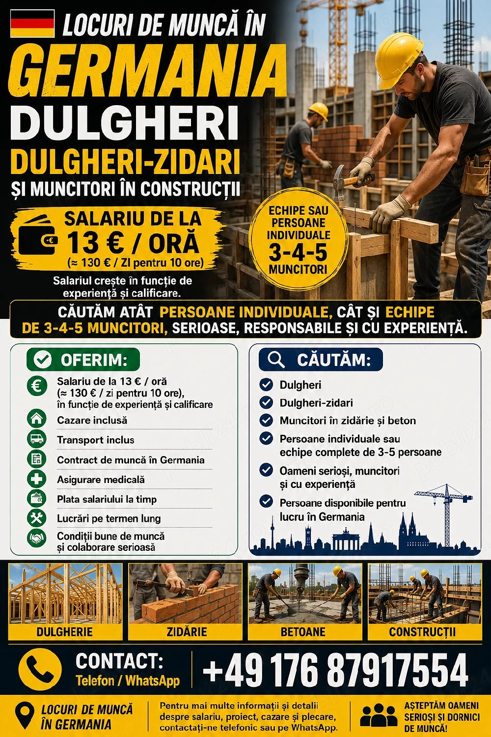 Căutăm dulgheri,dulgheri-zidari Pentru Germania