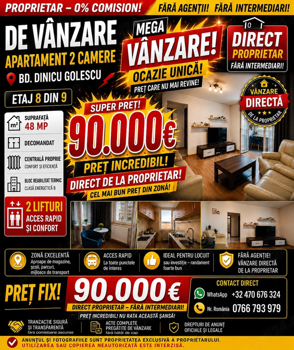 Gara de Nord | Apartament 2 camere decomandat 48 mp | Direct proprietar