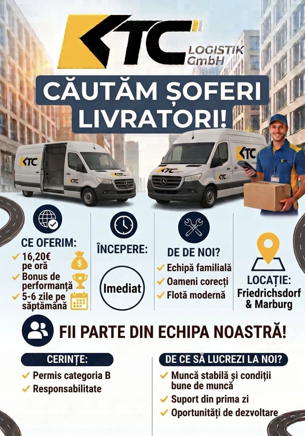 Șofer curier categoria B Germania   Amazon   2300-2500   net