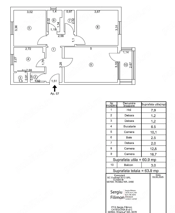Vand apartament 3 Camere, Decomandat, Etaj 3 4 , Mazepa1