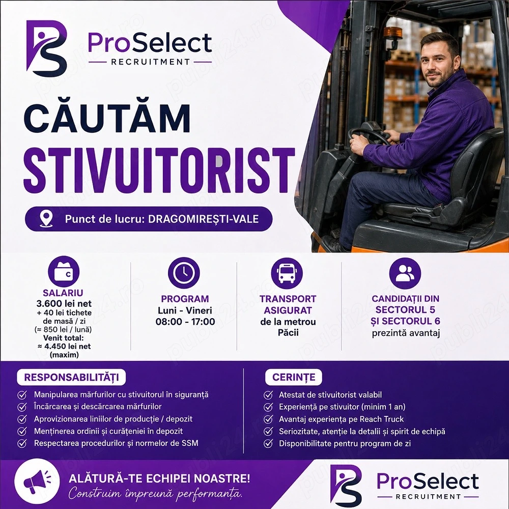 Stivuitorist Reach Truck - depozit Dragomiresti Vale - Transport asigurat 