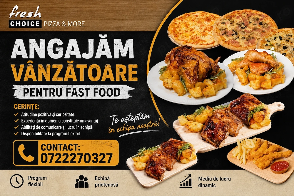 Fresh Choice pizza&More angajeaza vanzatoare!