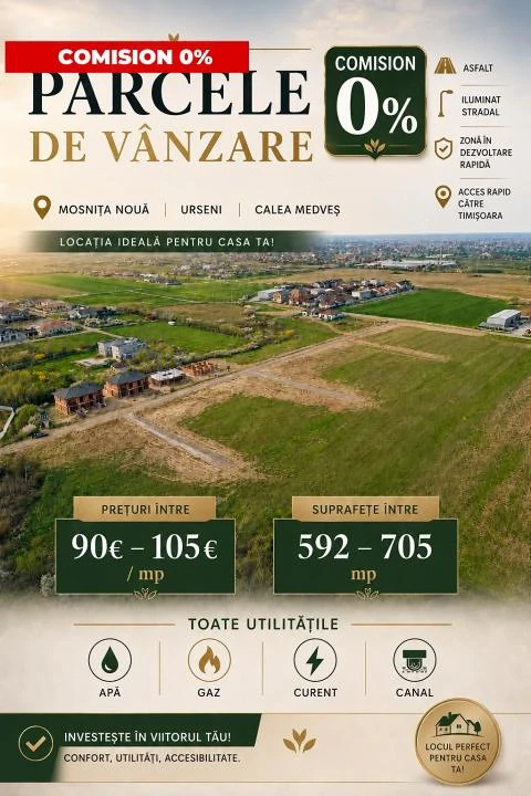 Parcele de teren disponibile la vanzare – Toate Utilitatile/ Comision 0%