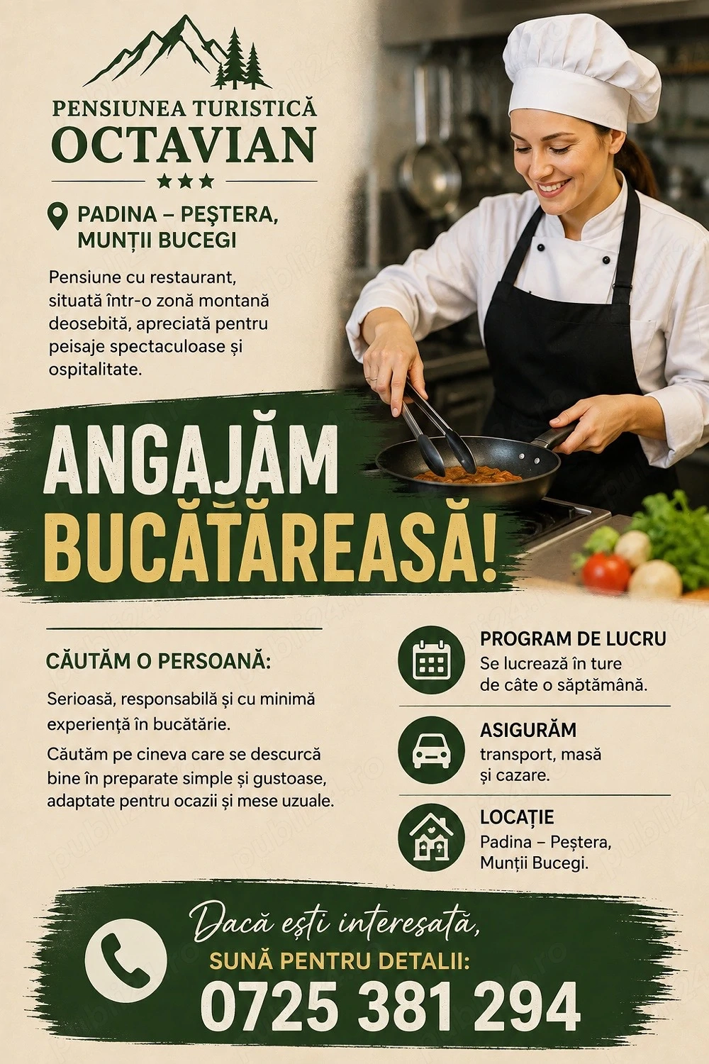Angajăm Bucătăreasă ( Cel puțin experiență minimă )