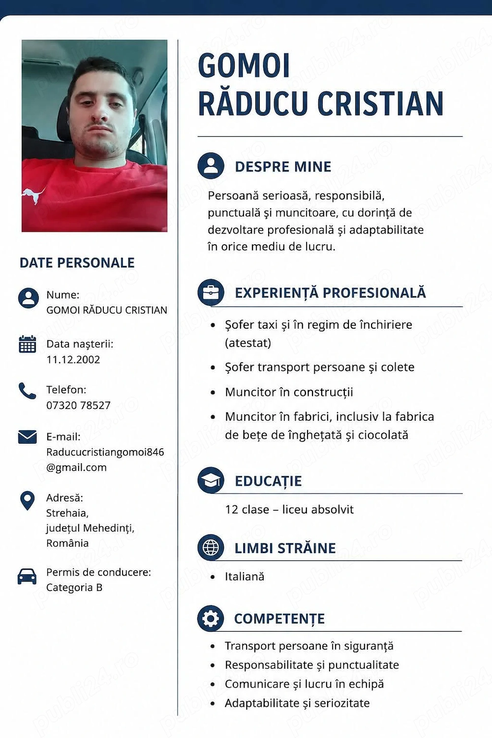Caut loc de muncă sofer categoria B