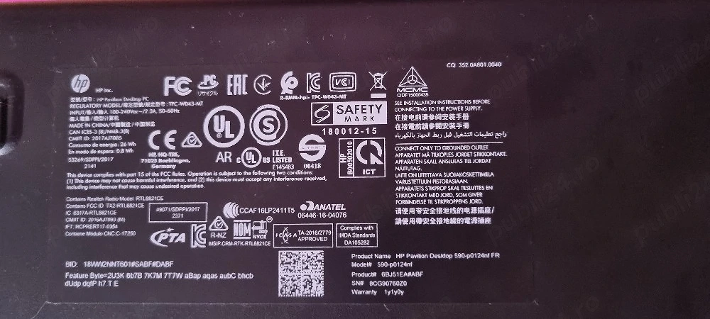 Pc hp pavilion 590 i5 gen 8 8gb ram ddr4 128 gb ssd wifi