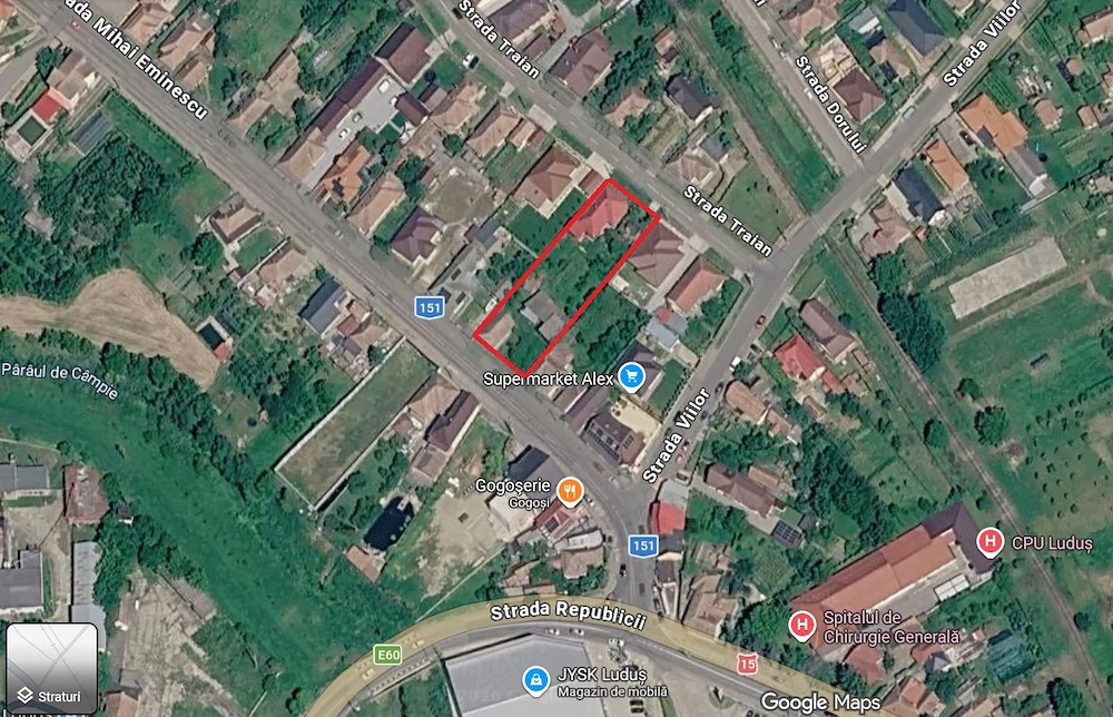 Oportunitate in Ludus, 2 case+teren 1500mp - deschidere 21m la 2 străzi-Traian nr 1 si Eminescu nr 4