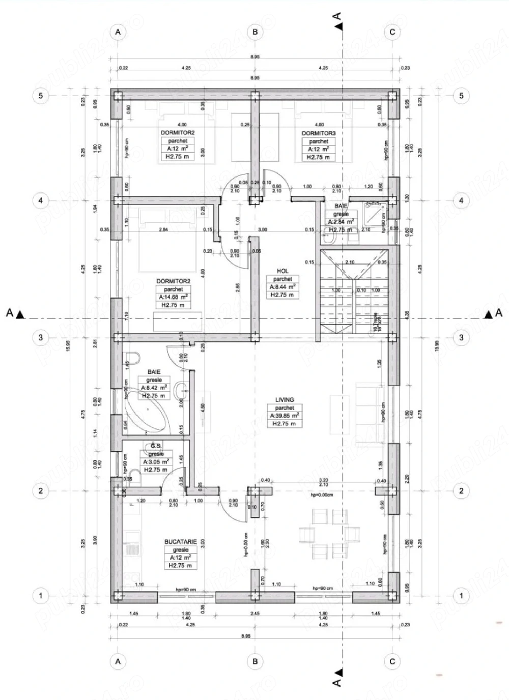 Ap. Etaj, la rosu, tencuit exterior cu acoperis plat hidroizolat, in Utvin