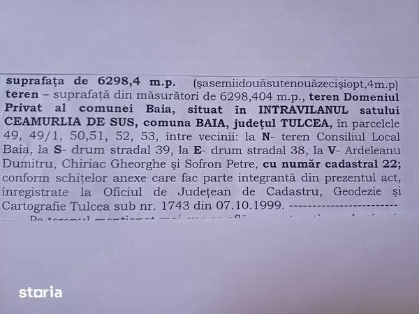 Vand teren intravilan 6294.8 mp Ceamurlia de Sus