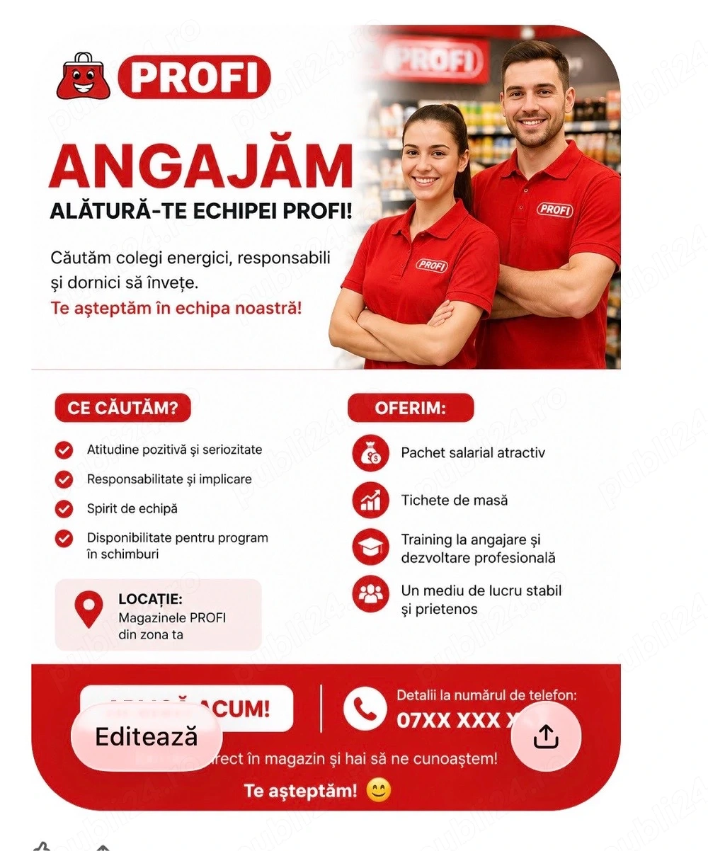   Profi angajeaza colegi noi   