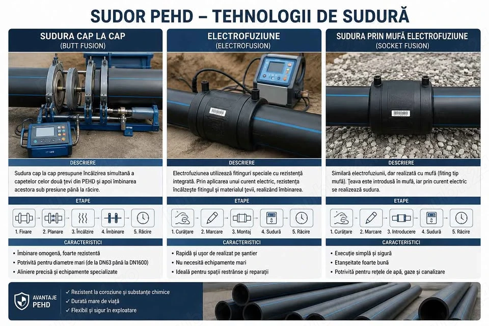 Sudor PEHD, sudura cap la cap, electrofuziune