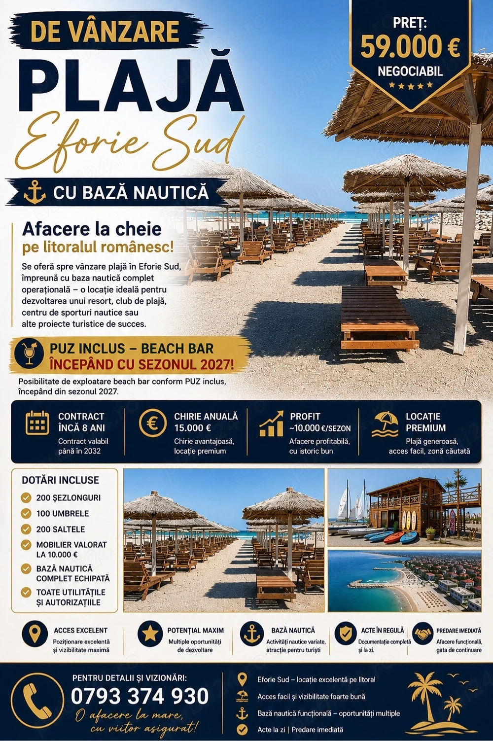 Afacere la cheie-Plaja cu baza nautica Eforie