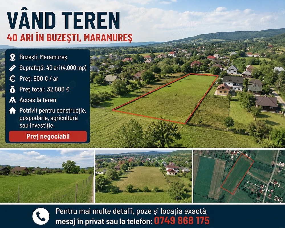 Vând teren 40 ari în Buzești, Maramureș