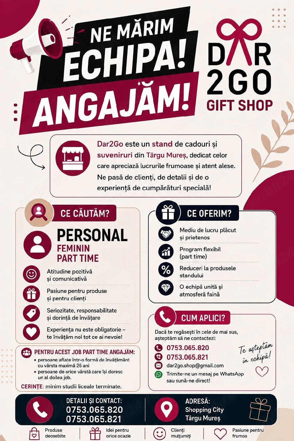 Angajam Lucrător Comercial,la un Stand de Suveniruri,program Part Time