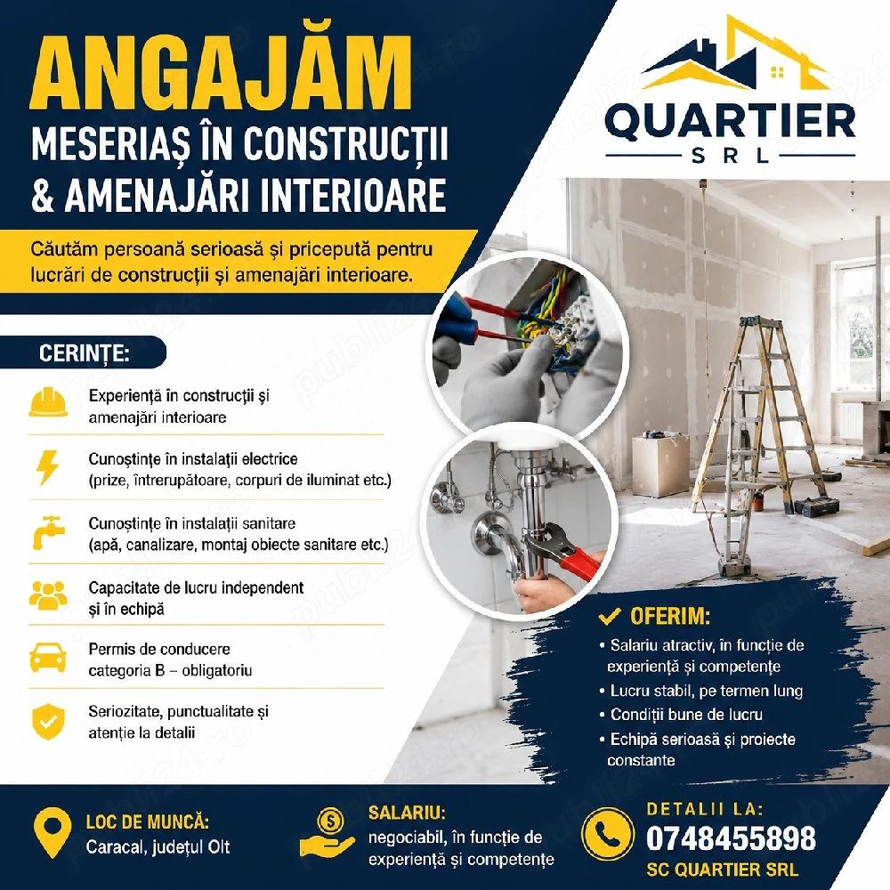 Sc Quartier Srl angajeaza muncitor constructii