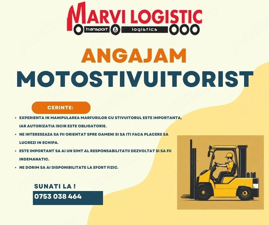 SC MARVI LOGISTIC SRL angajeaza Stivuitorist