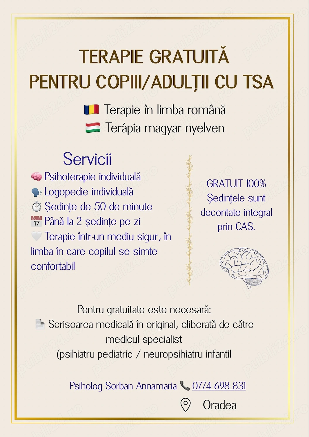 Servicii psihologice gratuite decontate pentru copiii adultii cu Autism