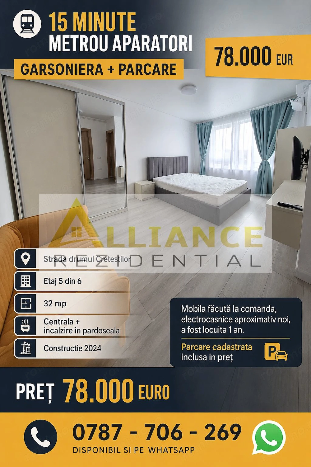 15 MINUTE METROU APARATORI - GARSONIERA + PARCARE - 70.000euro