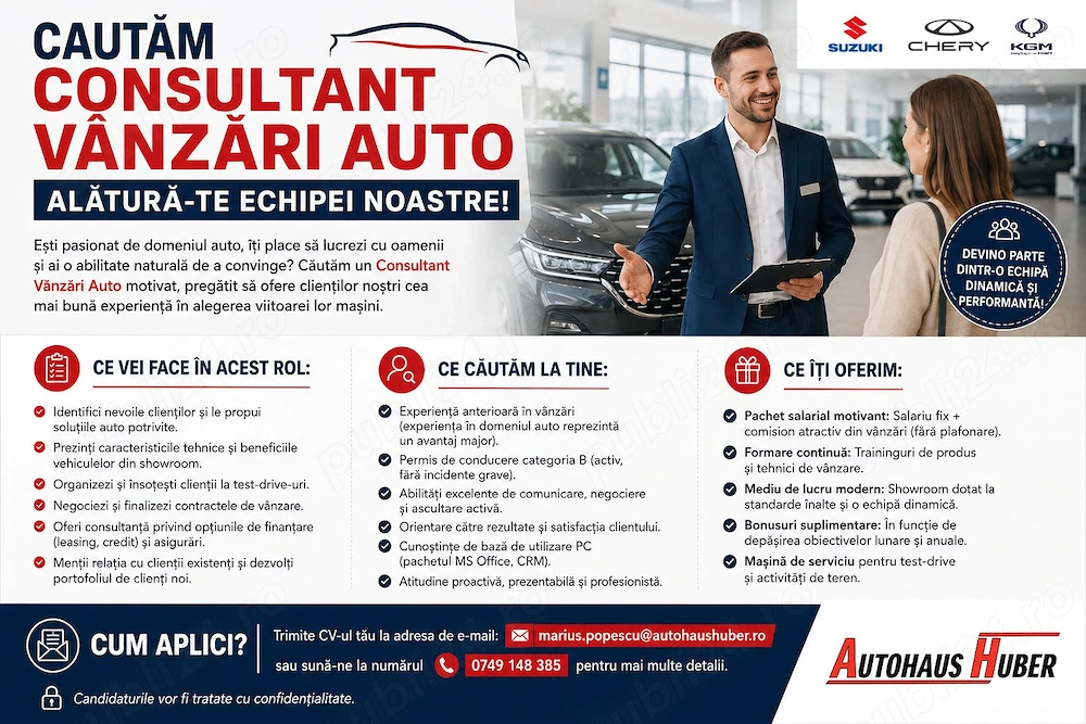 Cautăm Consultant Vânzări Auto | Alătură-te echipei noastre!