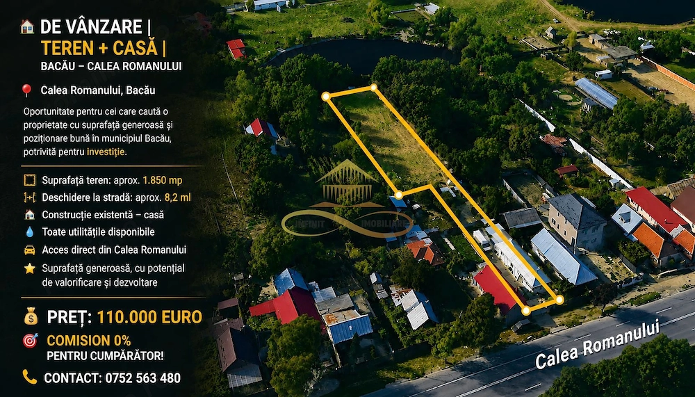 Teren + Casă de Vânzare Bacău, Calea Romanului – 1.850 mp
