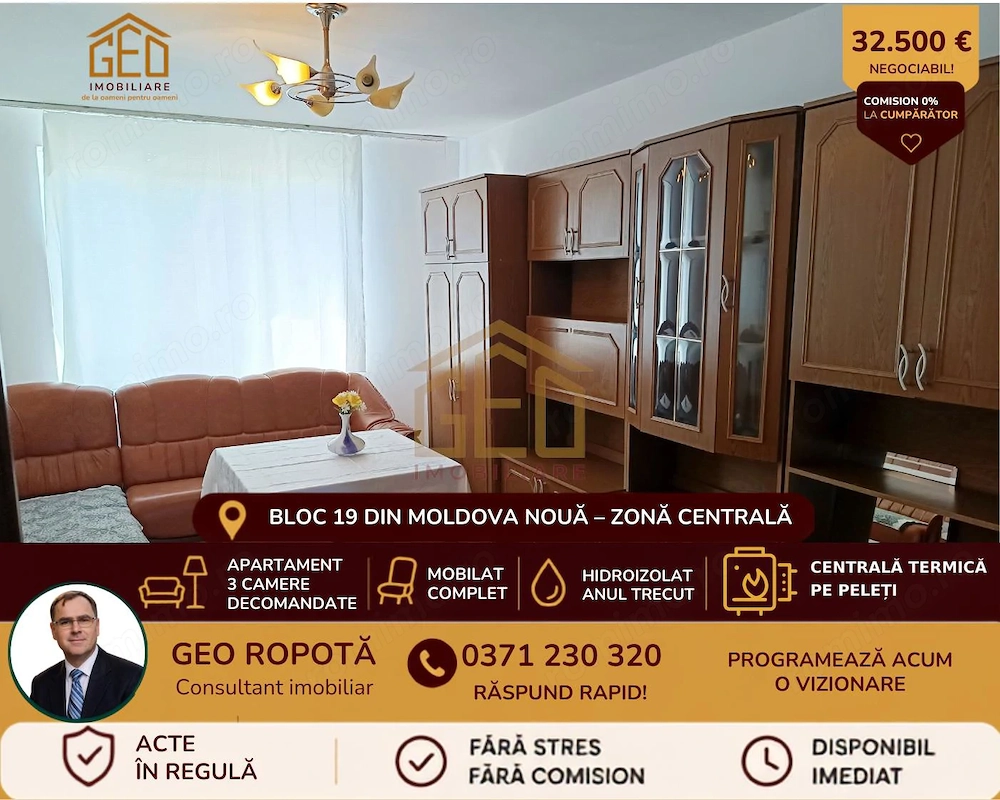 Apartament 3 camere in zona centrala Moldova Noua