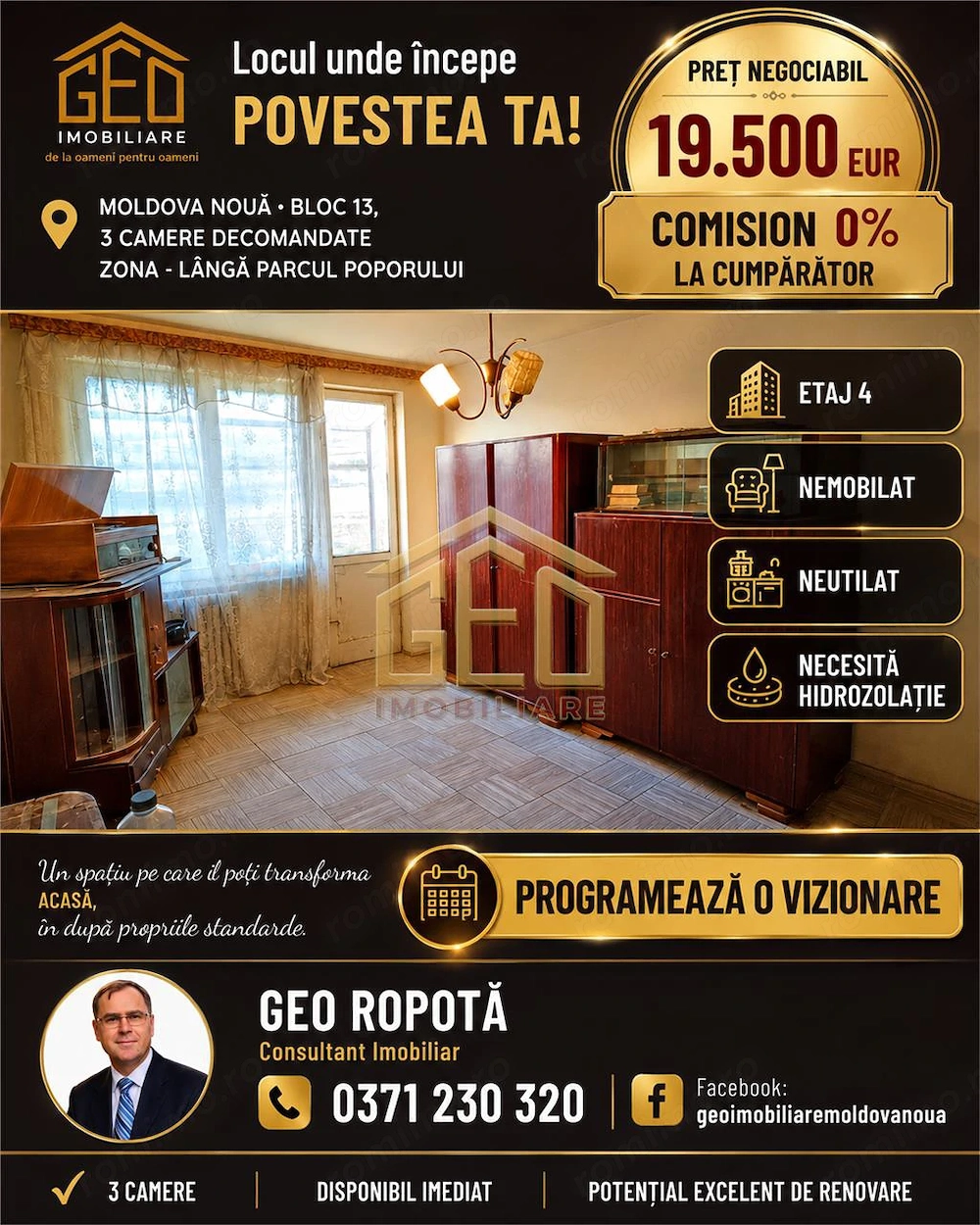 Apartament 3 camere in Moldova Noua