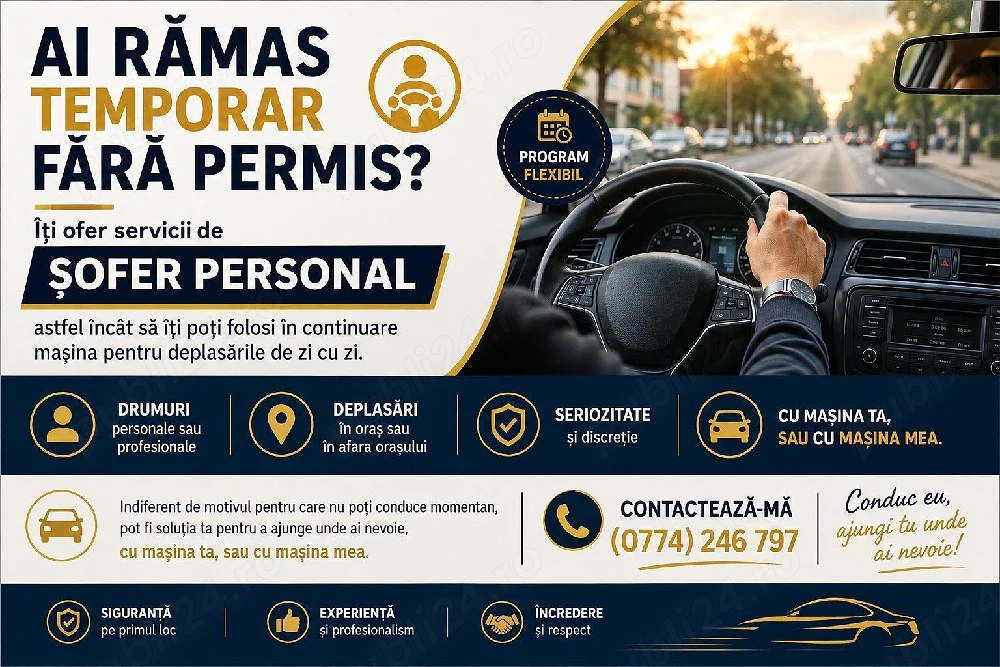 Sofer personal - Ai rămas fără permis de conducere? Ai nevoie de un șofer personal pentru familie ?