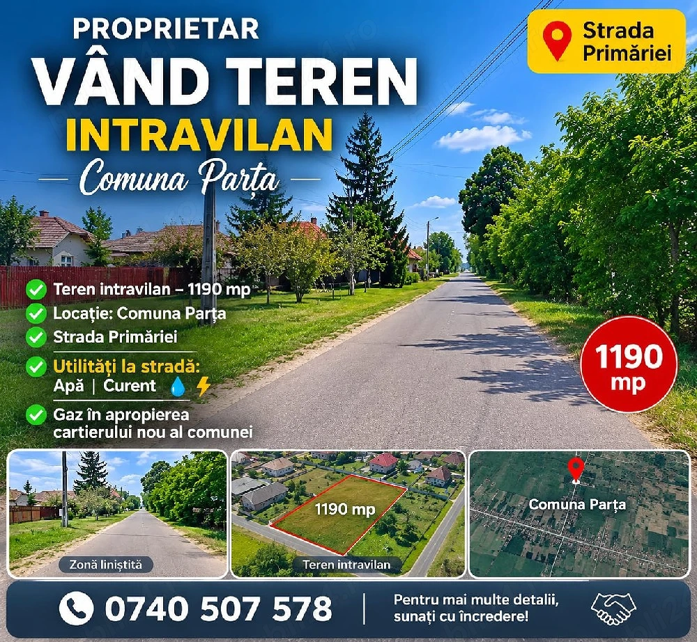 PROPRIETAR, vand teren intravilan in Comuna Parta