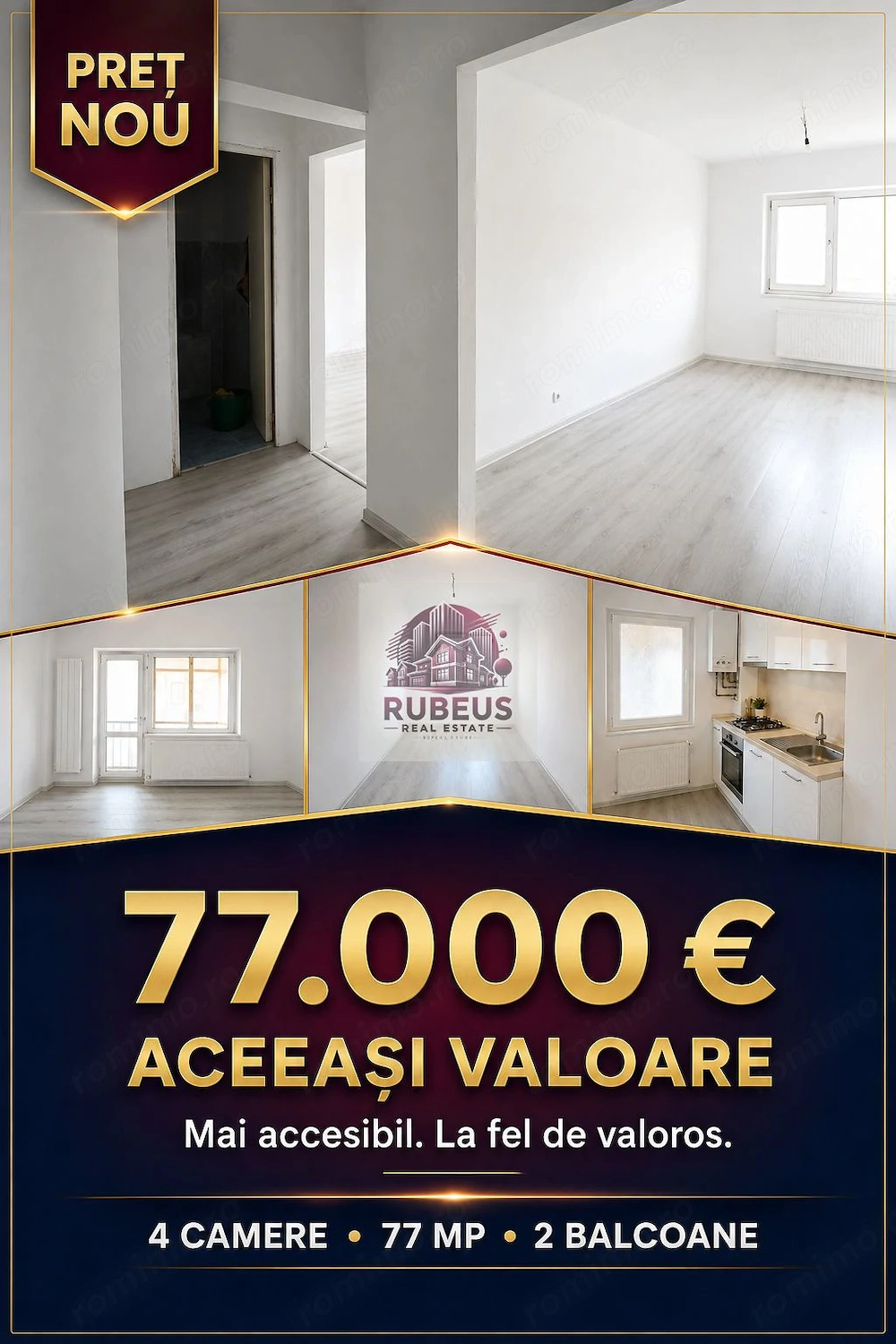 Preț nou, aceeași valoare: 4 camere, 77 mp – 77.000
