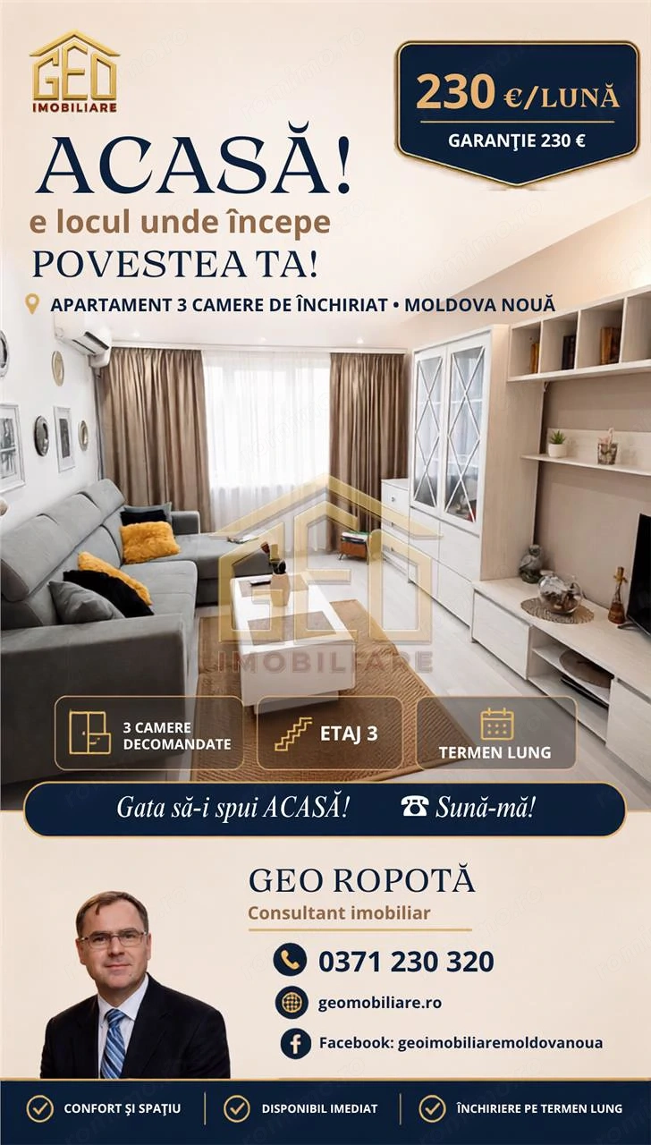 Apartament 3 camere in zona centrala Moldova Noua