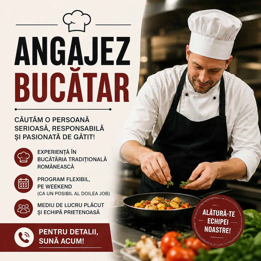 Angajăm Bucătar   Bucătăreasă   Bucătărie Tradițională Românească