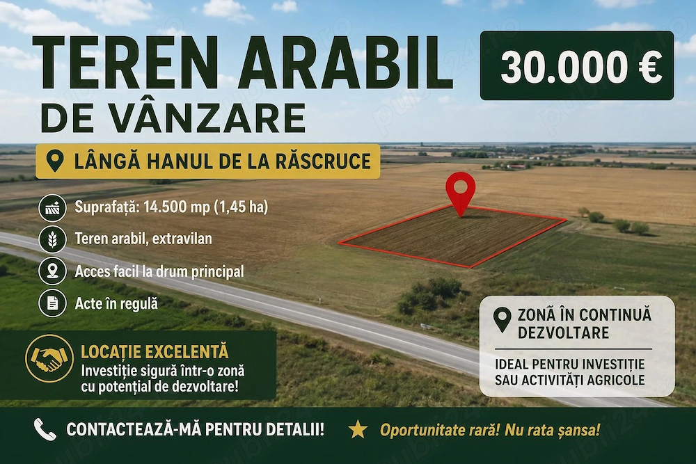 Vand Teren Arabil Langa Hanul rascruce Arad 1,45 Ha