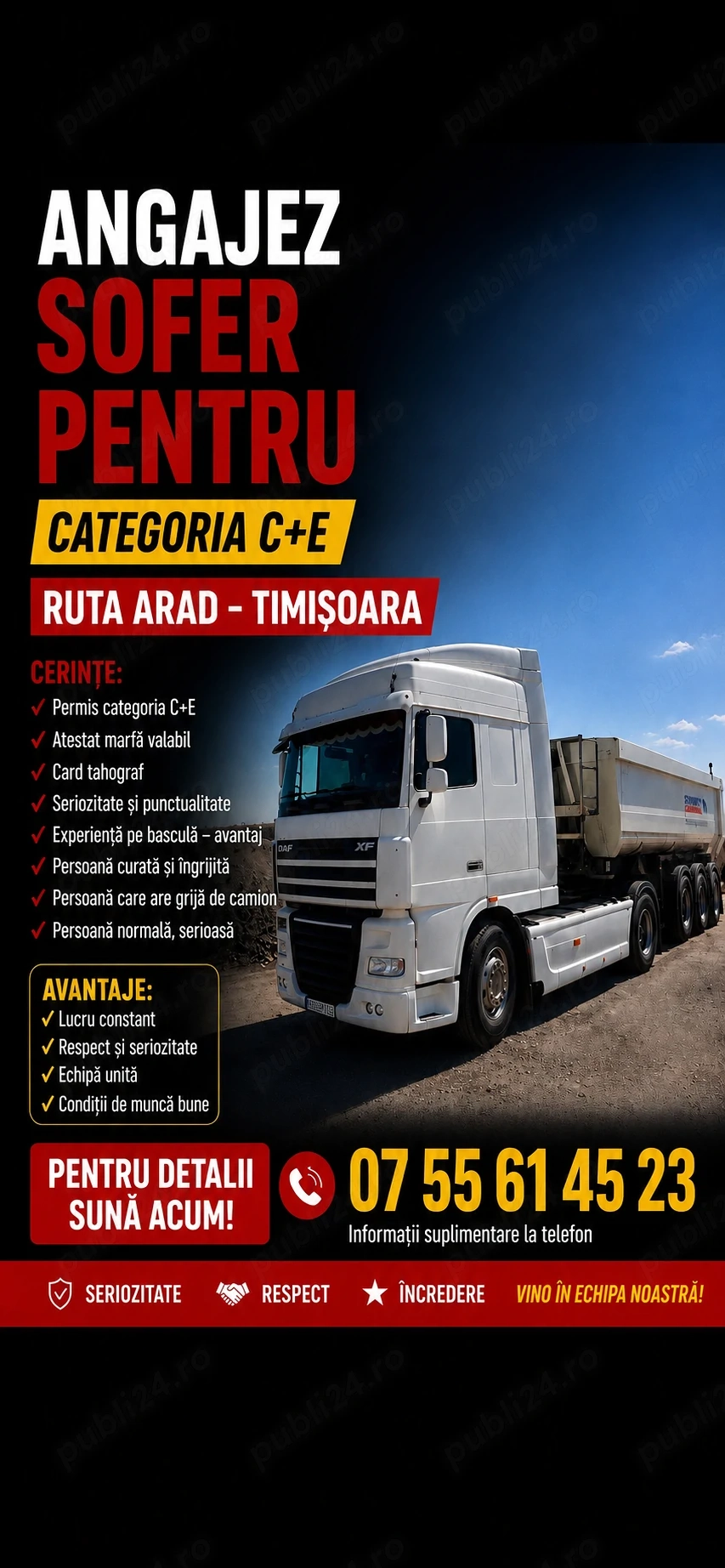 Angajez șofer pe basculantă  c+e articulata Timișoara-Arad