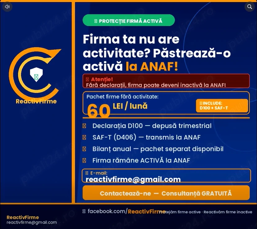  Servicii Contabile Complete pentru Firme FĂRĂ ACTIVITATE 
