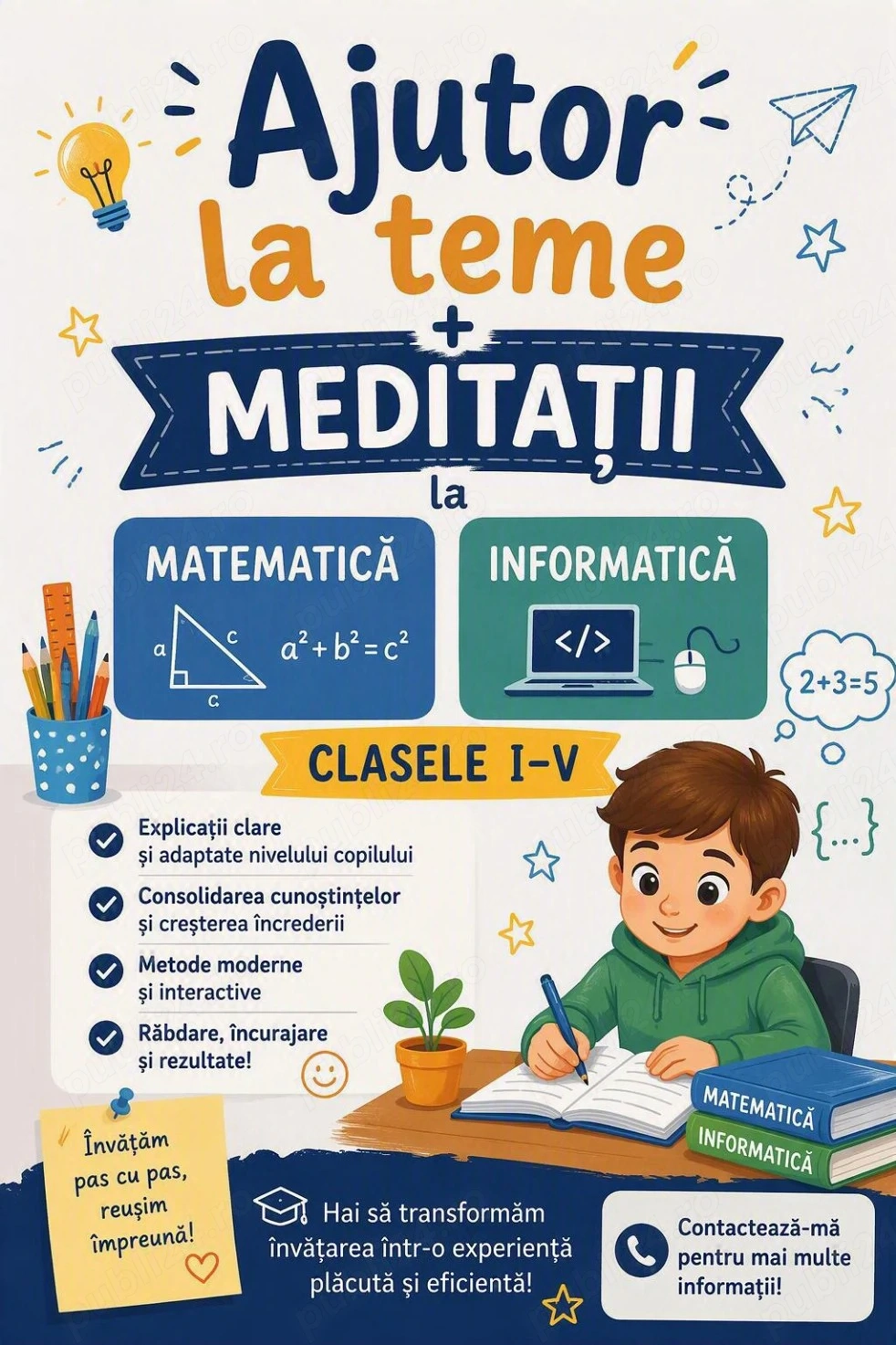 Ajutor la teme + Meditații la Matematică și Informatică   Clasele I-V