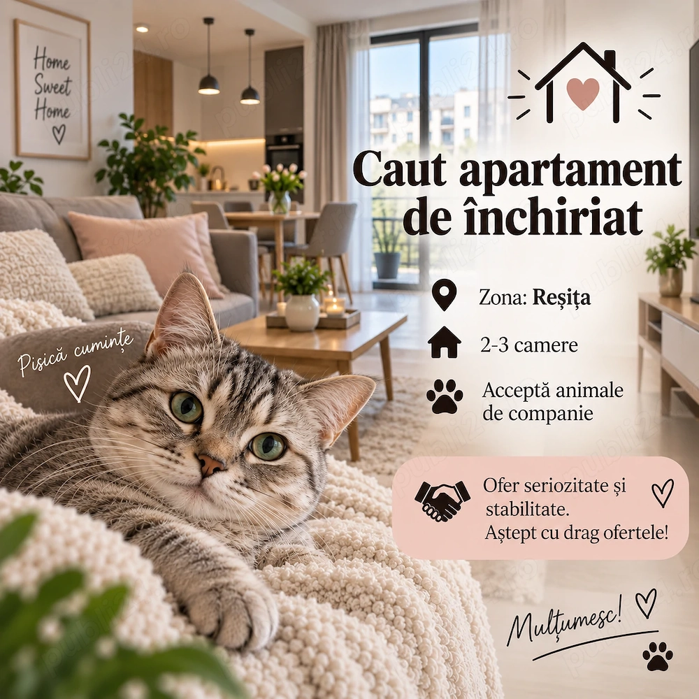 Caut apartament de închiriat PetFriendly