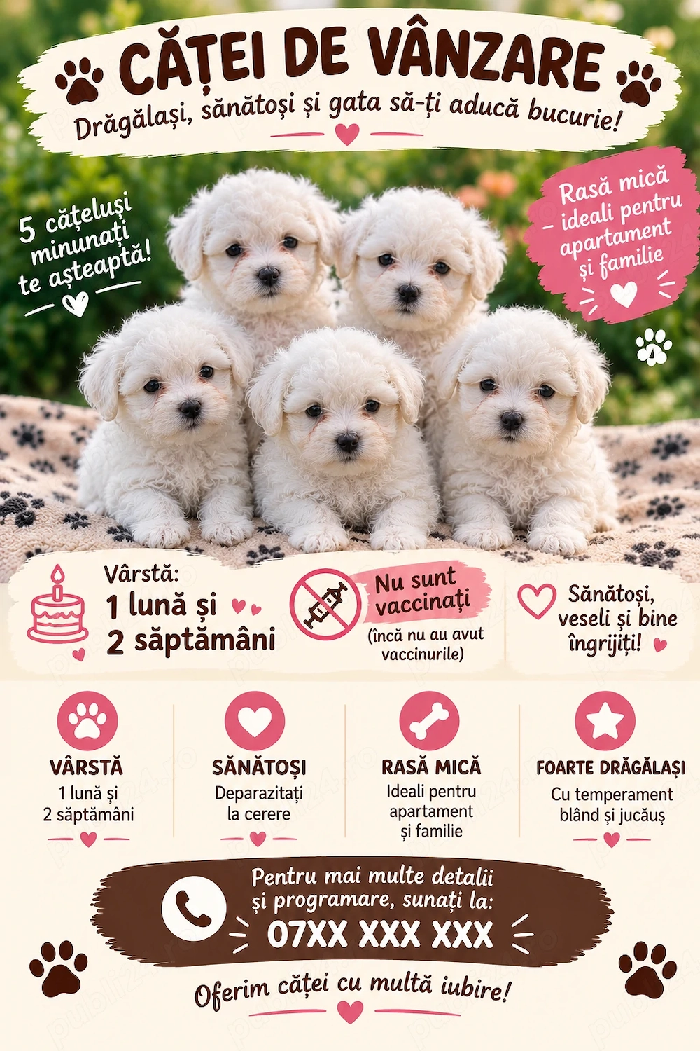 4 Cățeluși și o cățelușa de vânzare!