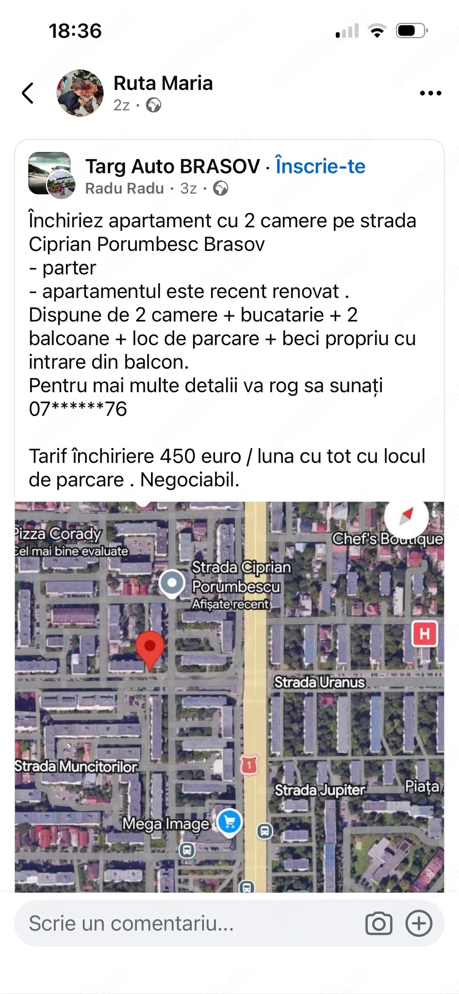Închiriez apartament 2 camere 