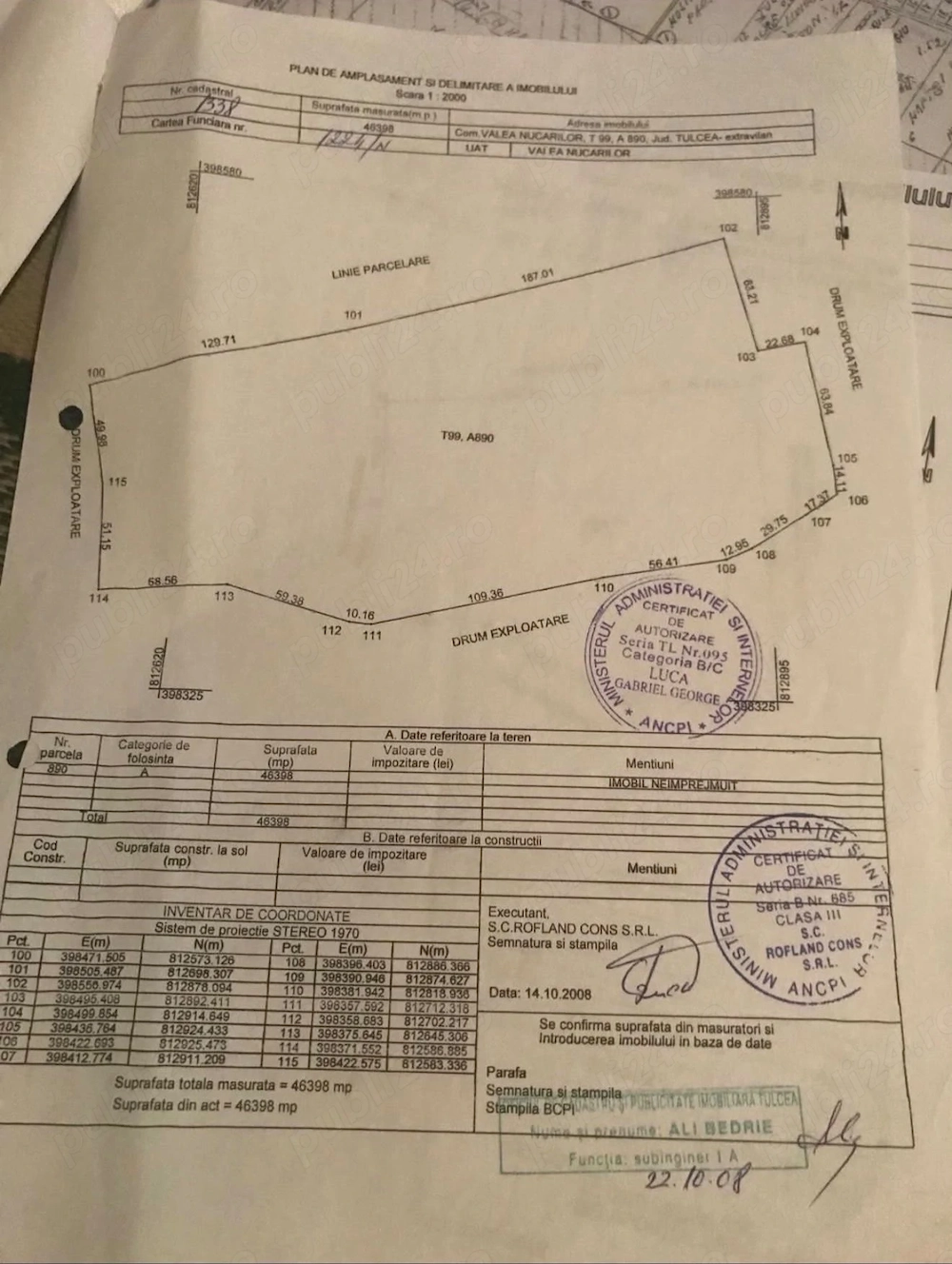 Vand teren agricol 4,6398 HA Iazurile Valea Nucarilor Tulcea