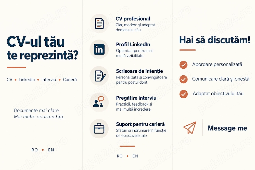 CV profesional în 24 48h | LinkedIn | Scrisoare de intenție | RO & EN