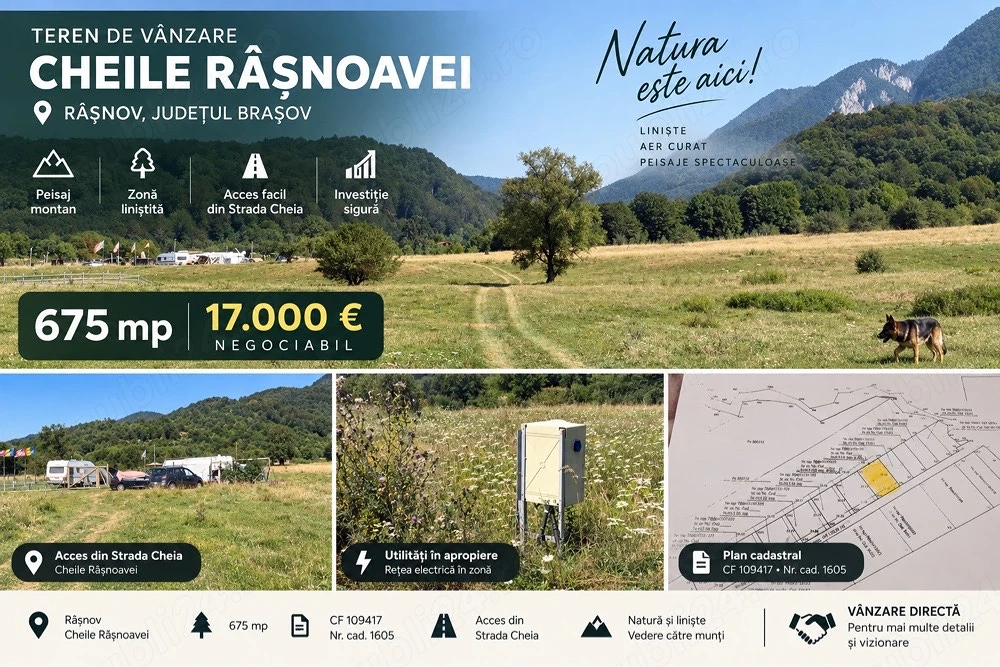 Teren 675 mp în Cheile Râșnoavei   Râșnov | Peisaj montan | Proprietar