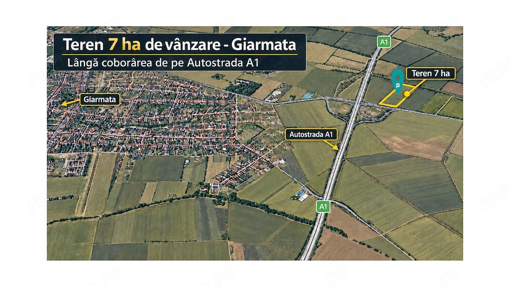 Teren 7 ha Giarmata | lângă A1