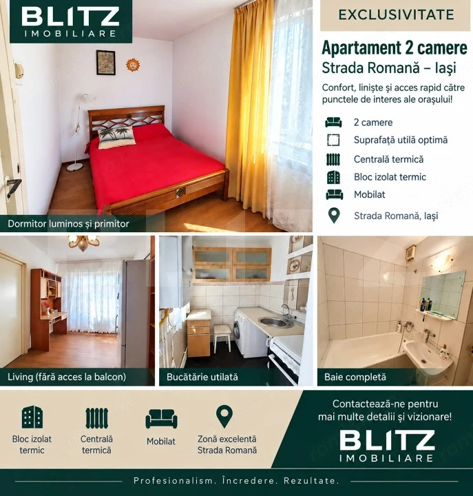 Apartament cu 2 camere pe Strada Romană – Iași