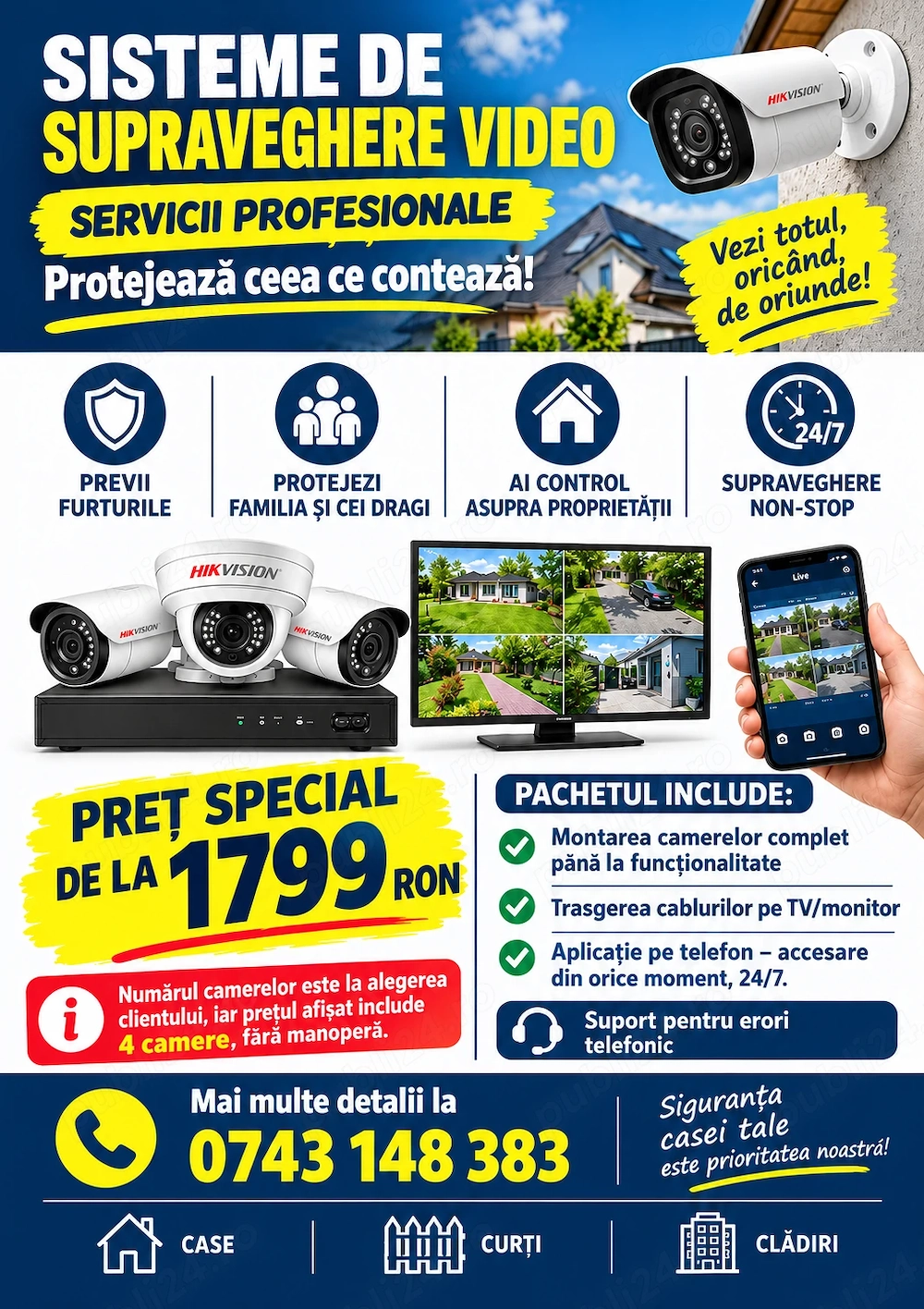 Sisteme de supraveghere video audio pentru case, curți și clădiri!