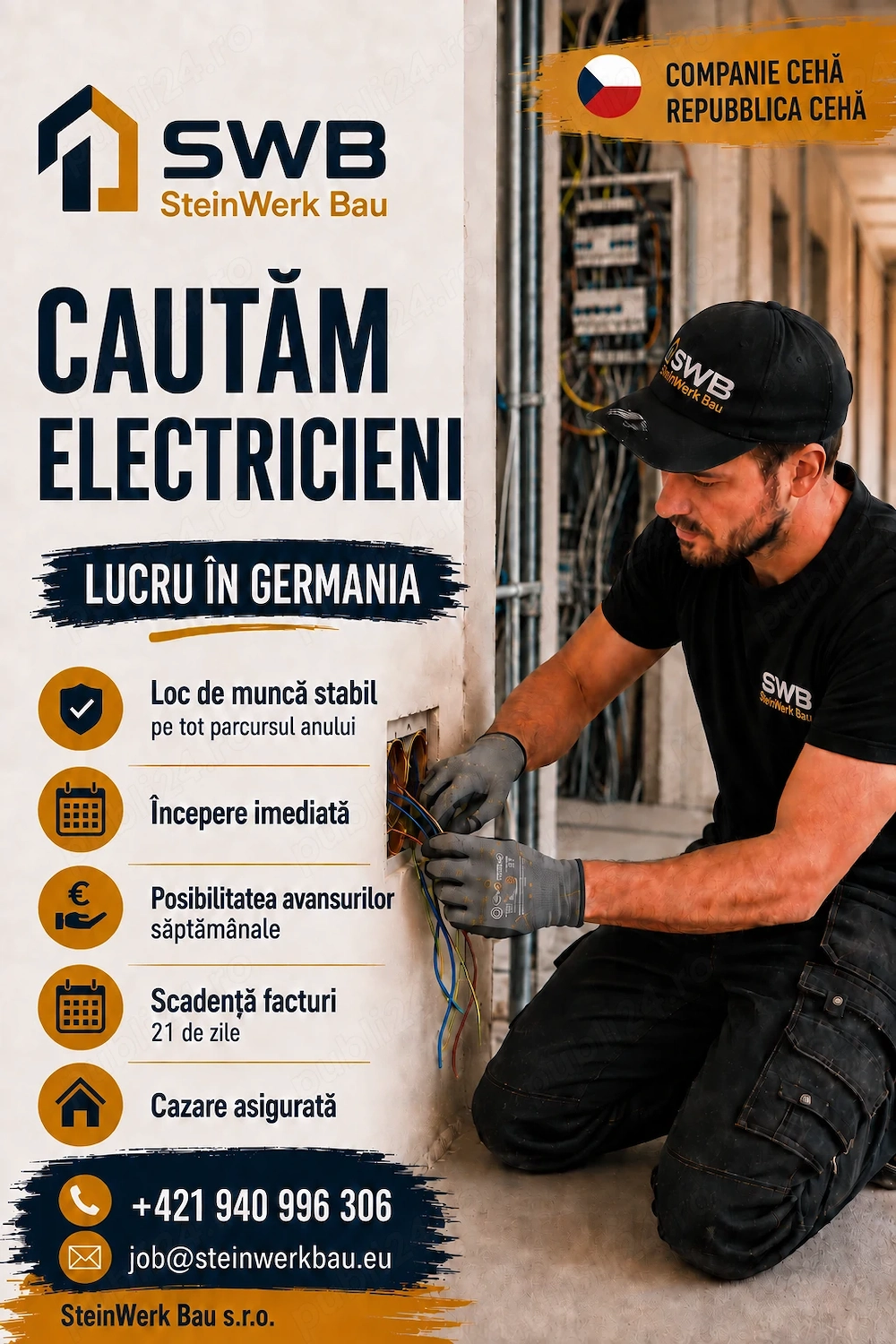 Electricieni   lucru în Germania pe bază de PFA, începere imediată