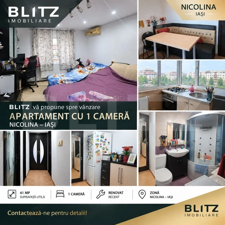 Blitz vă propune spre vânzare – Apartament cu 1 cameră, Nicolina