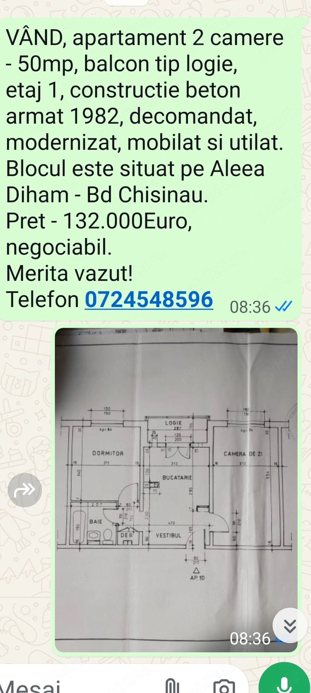 Vand apartament 2 camere, sector 2, Bd Chisinau-Aleea Diham