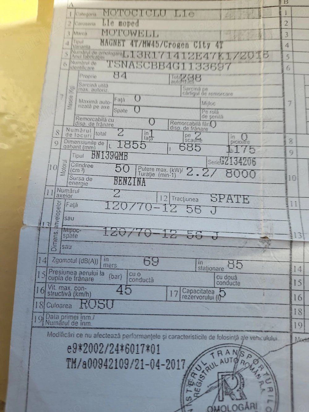 Vând scuter MotoWell Crogen City 50cc (4T) - 2017 - întreținut exemplar
