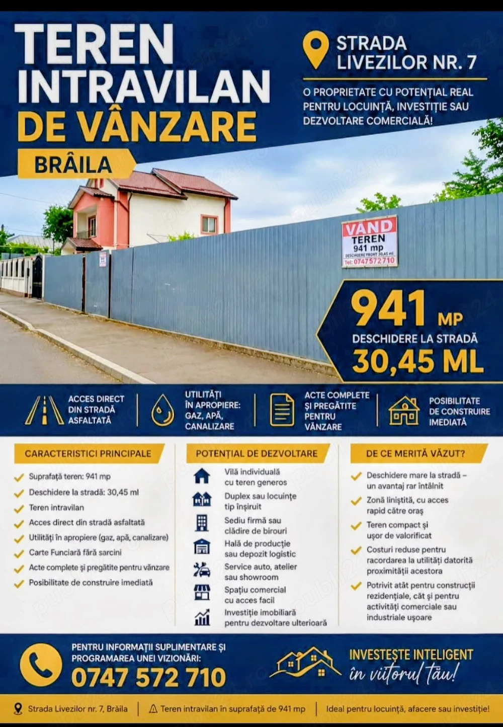 P.F. Vând teren intravilan in Brăila str. Livezilor nr 7 
